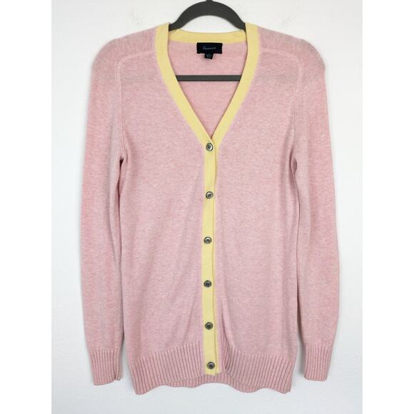 Faconnable Cardigan Sweater Cotton Cashmere Classic Preppy Pink Yellow Size S - Picture 2 of 11